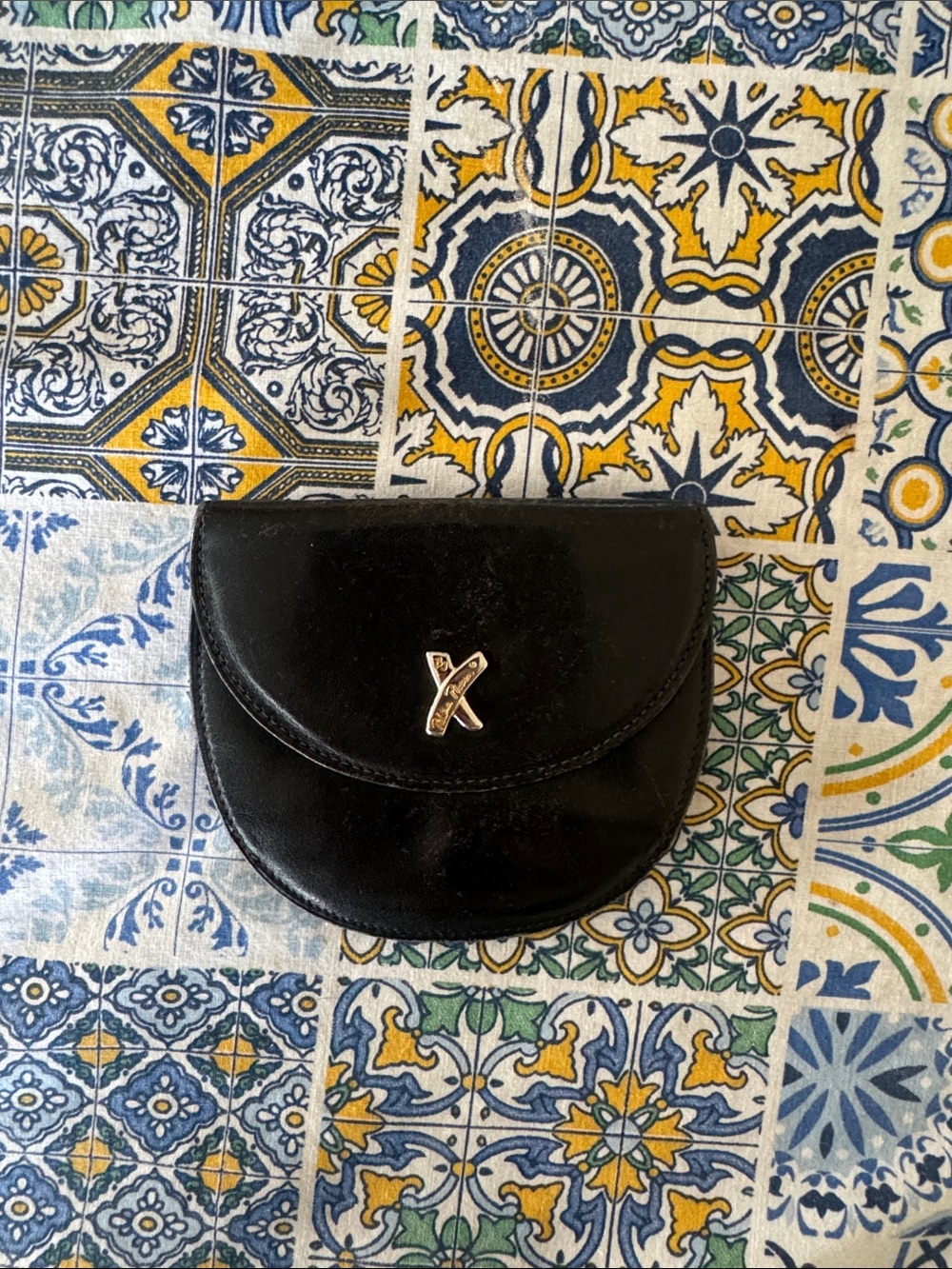By Paloma Picasso Black Leather Coin Purse Card Holder Made in Italy